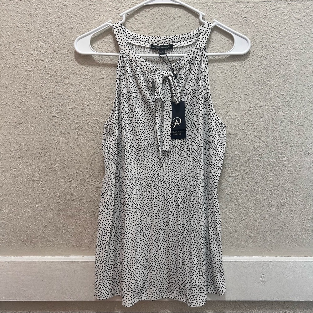 Adrianna Papell Black & White Pleated Halter Neck Top NWT Small